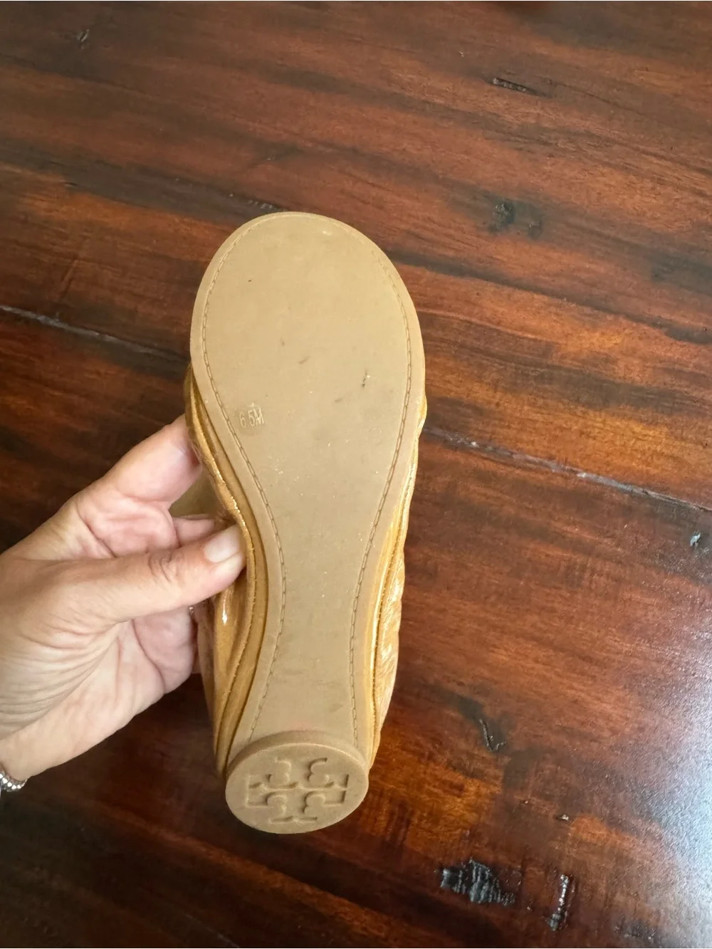 Tory Burch Tan Eddie Patent Leather Ballet Flats Size 6.5 NWOB